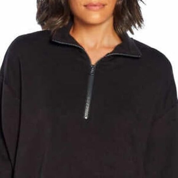 Three Dots Womens Ribbed Cuff Quarter Zip Pullover Sweater Black Size XS NWT - Picture 2 of 6